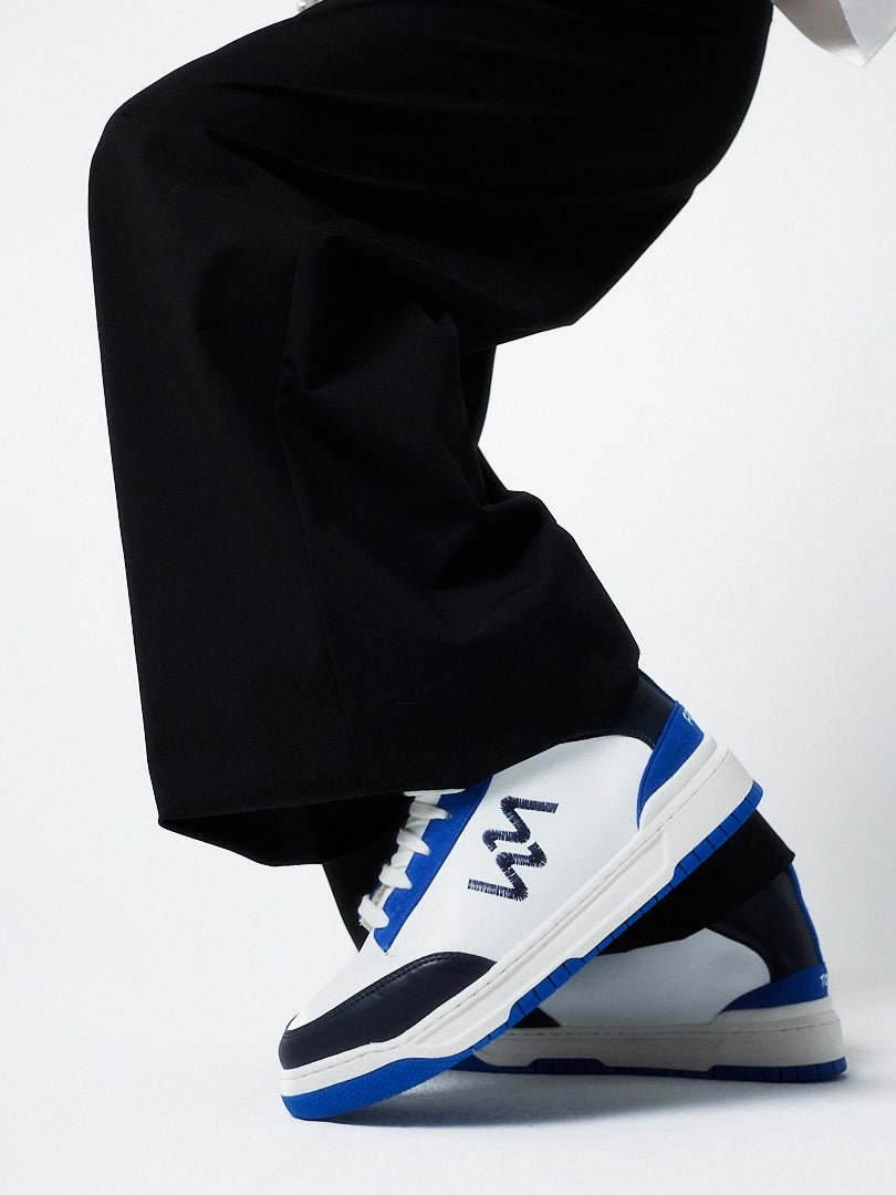 Baskets montantes vintage blanches, marine et cobalt