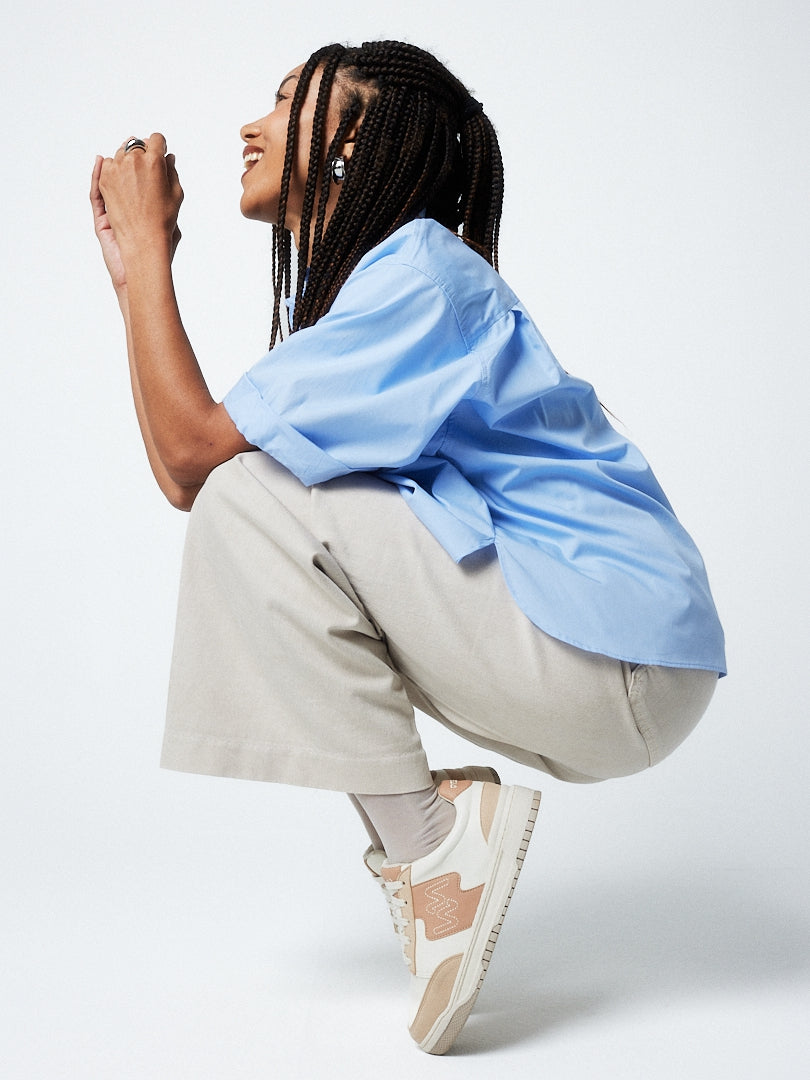 Baskets vintage streetwear beiges et mocha mousse