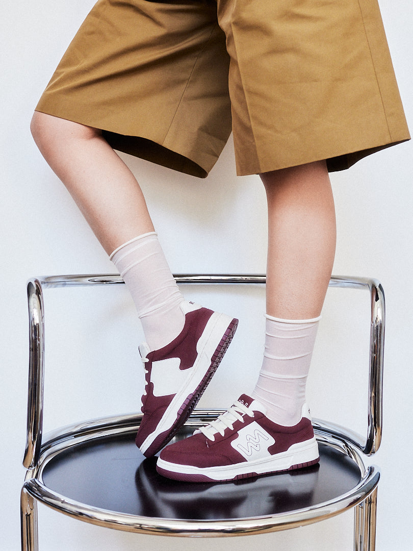 Baskets bordeaux et creme retro chic