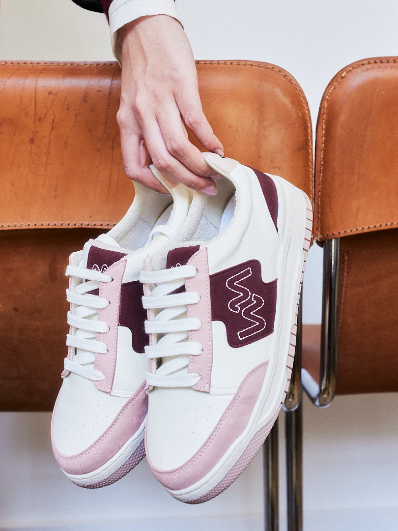 Baskets streetwear Bordeaux rose et crème